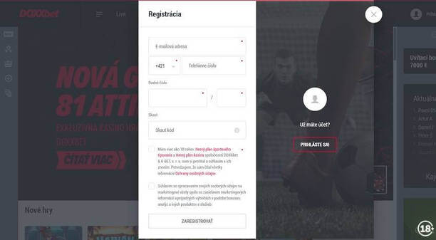 Doxxbet registrácia a prihlásenie