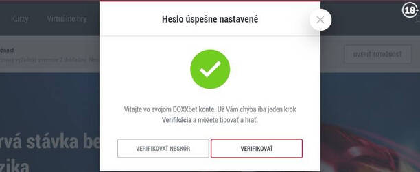 Doxxbet registrácia – nastavenie hesla
