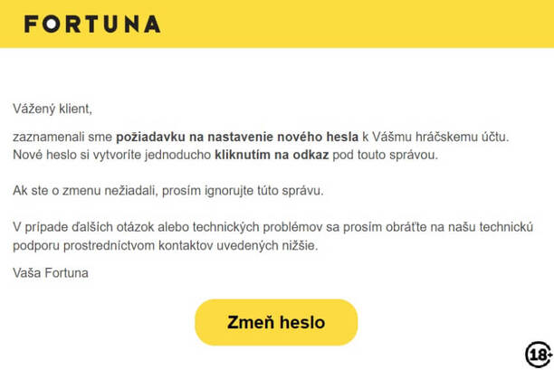 Fortuna zmena hesla – ukážka